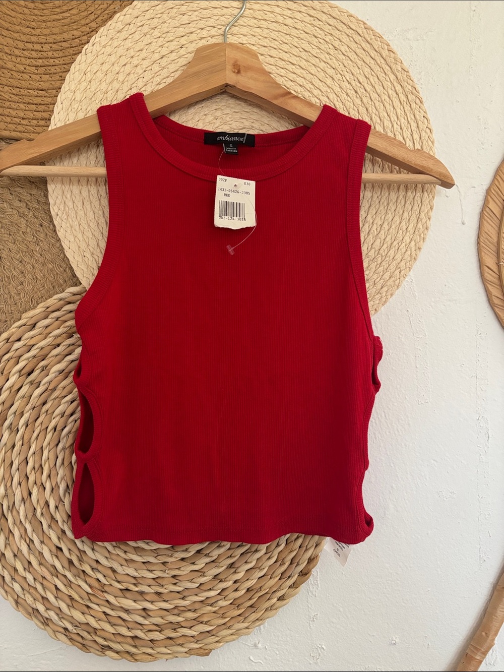 Ambiance Red Ribbed Tank with Side Cutouts